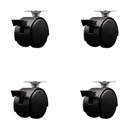 Service Caster 2'' Black Metal Hooded Twin Caster with Brake Nylon Wheels Top Plate , 4PK SCC-TP02S50D-NYS-FB-B-4